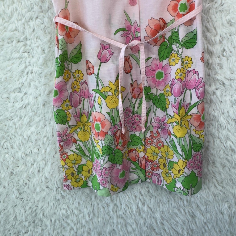 Beco Originals VTG Dress Womens M Pink Floral Button Front Retro 70s Sleeveless - Picture 9 of 14